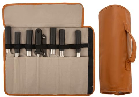Knife Roll,Knife Bag,Knife Case,Heavy Duty Waxed Canvas Chef Knife Bag with 7 Slots For Knives Kitchen Tools,Chef Knife Bag With Handle,Portable Knife Roll Storage Bag Chef Case for Camping or Working