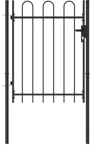 Iiaky Fence Gate Single Door with Arched T O P Steel 1x1.2 m Black,Garden Gates High galvanised wrought iron metal swing gate