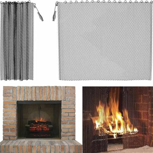 Lot de 2 grilles de protection en maille pour cheminée, rideaux de porte en métal, outil d'écran de maison, métal avec revêtement antirouille