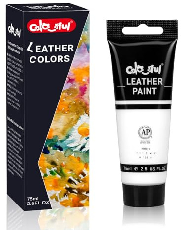 Colorful Leather Paint 2.5oz White for Shoe Painting & Leather Projects | Premium leather paint for bags, wallets, jackets, shoes, and DIY crafts. Waterproof, flexible, durable, and long-lasting.