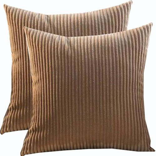 Groß Kissenbezug 80x80,2er Set Kopfkissenbezug 65x65,Kissenbezüge 60X60,Kord Zierkissenbezug Dekokissen Sofakissen Bezug Kissenhülle Dekorative Weiche Zierkissenbezüge(Camel,80x80 cm set of 2)