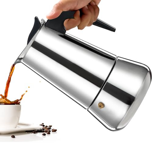 Vaolvpant 4 Cup Stainless Steel Moka Pot Stovetop Espresso Maker Italian Coffee Machine 200ml 6.6oz Suitable for Gas Induction Stovetop Mocha Greca Coffee Maker Percolator Tummy