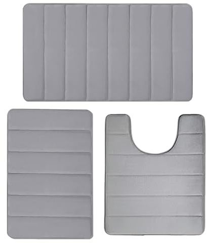 Three-piece Floor Mat Set - Ultra Soft Bathroom Mat Sets | Absorbent Bathroom Entrance Carpet Mat | Non Slip Bathroom Toilet Mat | Machine Washable Bath Floor Rug, Shower Floor Mats For Bathroom