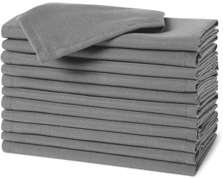 Amazon Basics Wiederverwendbare schmutzabweisende und knitterfreie Stoffservietten, 12er-Pack, 43 x 43 cm, Grau