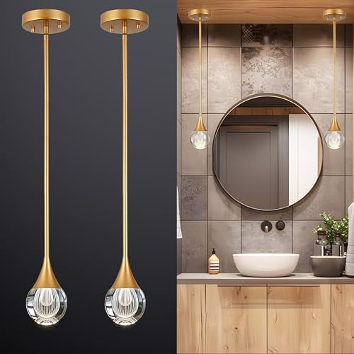 EANLOLY 2-Light Crystal Kitchen Island Lights - Elegant LED Pendant Ceiling Light Fixture for Dining Rooms, Bedroom, and Bar - Adjustable Height, Gold Finish