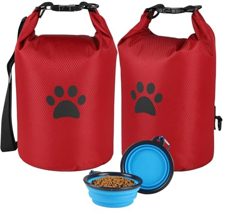 Lot de 2 sacs de voyage compacts pour chien, 4,98 kg, avec bols pliables, design anti-fuite pour voyages en voiture, camping, sorties d'une journée (rouge)