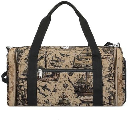 Sporttasche, Motiv: Schatzkarte, maritimer Pirat, leicht, Reisetasche, Wochenendtasche, für Damen und Herren, weiß, Einheitsgröße, weiß, Einheitsgröße