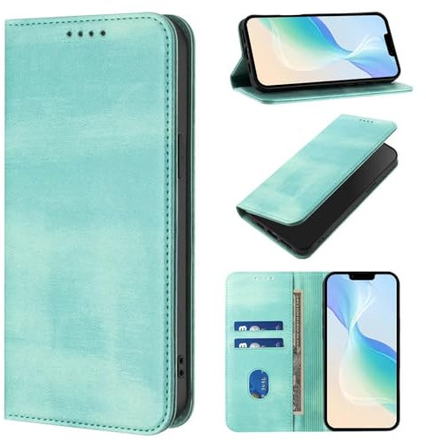 xinyunew Funda para Motorola Moto Edge 40 Neo 5G,PU Cuero Flip Carcasa Fundas Móvil de Tapa Libro con Cierre Magnético,Tarjetero y Suporte,Capa Plegable Cartera,Flip Cover Case (Verde Claro)