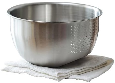 Reis-Waschschüssel aus Edelstahl 304 mit Ablaufkorb, 1,6 l, ideal zum Waschen und Filtern von Quinoa-Reiskörnern, Obst, Hülsenfrüchten und Gemüse, breites Ablaufloch für einfache Verwendung