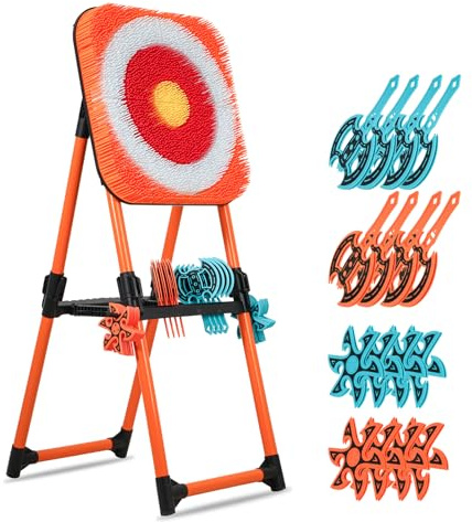 KAINOKAI Ensemble de lancer de hache avec 8 pièces et cible en poils pliable – Jeu d’intérieur et d’extérieur, haches de lancer portables et sûres pour le jardin, la cour et les activités de foire