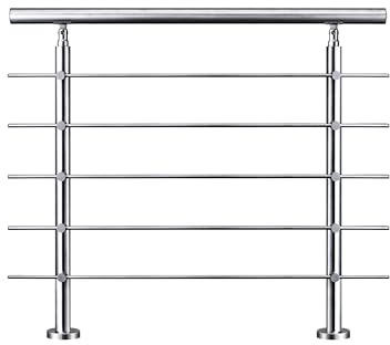AICA Barandilla de escalera de acero inoxidable - pasamanos de escalera para interior y exterior escaleras, parapeto, balcón (120 cm 5 barras transversales ）