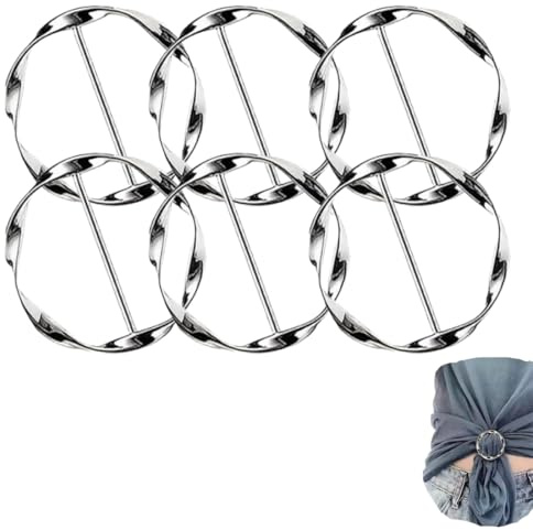 RAMGLYO 6 Stück Damen Metall Gürtelschnalle, T Shirt Clip, Schnalle, Seidenschal Ring, Saum Knoten Hemd Krawattenklammer, Mädchen Schnallen und Verschlüsse (Silber)
