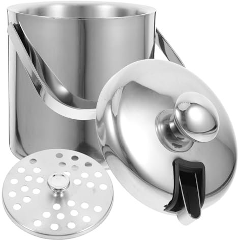 HOLIDYOYO Seau à Glace Acier Inoxydable Épais avec Couvercle Double Paroi Isolante Refroidisseur Bar Portable pour Bouteilles De Vin Et Bière