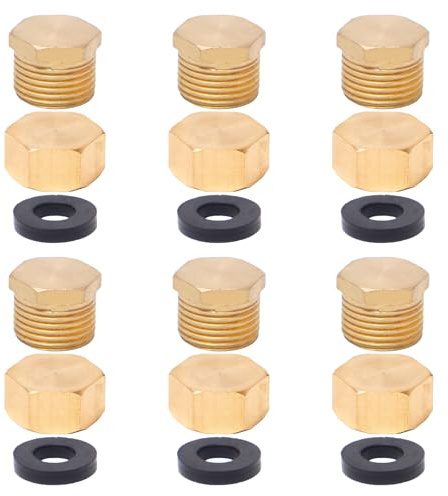 Neikafan Brass Blanking Cap 3/8 12 Pcs Threaded Cap | Radiator Pipe Water Stop End Cap Male and Female for Washing Machine Radiator Valve Faucets Tap Plumbing Fittings with Washer
