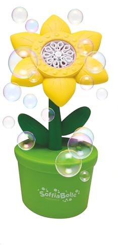 ODS Soffiabolle Fiore Automatisk bubbla, 27 cm, gul och grön, med 2 flaskor med 40 ml lösning för barn 3+ år