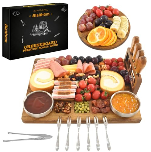 Blaithom Charcuterie Boards Set, Acacia Wood Cheese Board Set for Serving, House Warming Gifts New Home, Wedding & Bridal Shower Gift, Birthday Gift for Women,Halloween