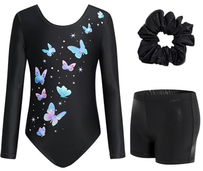 JiAmy - Set di body da ginnastica per ragazza, con pantaloncini da ginnastica e fascia per capelli, set di body da ginnastica e leotard per 3-12 anni, 11-12 Jahre