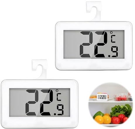 Fridge Thermometer, 2 Pcs Lcd Digital Freezer Thermometer Temperature Wireless Fridge Temperature Thermometer With Read Placement And Hanging Hook For Kitchen Room White