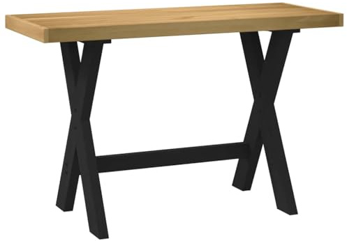 QJBSAVVA Scrivania in Legno Massello di Pino con Gambe a X 120x50x75 cm Naturale e Nero Scrivania PC Tavolo da Lavoro Salvaspazio per Ufficio Casa Studio Design Rustico