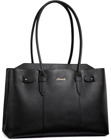 LOVEVOOK Handtasche Damen Groß, 15,6 Zoll Laptoptasche Arbeitstasche Elegant, Shopper Tasche Tote Bag Leder, Uni Schultertasche Wasserdicht Lehrertasche für Business Schule Büro, Schwarz