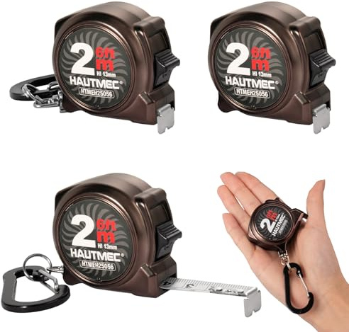 HAUTMEC Mini Tape Measure, Brown 3PCS 6FT/2M Small Measuring Tape, Metric & Imperial Scales, Retractable Pocket Keychain Measurement,ABS Protective Casing, Suitable for Homeowners, 25056