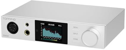Topping DX5 II DAC Kopfhörerverstärker mit Bluetooth 5.1, DAC-Chip ES9039Q2M, X-Hybrid-Verstärkung, 10-Band-Equalizer und symmetrische Ausgänge, XMOS-USB, hohe Auflösung, RC, Silber