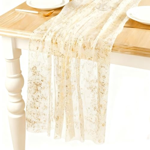 Tischläufer Gold, Tischläufer Glitzer, Erhöhung der Atmosphäre Elegante Tischdeko Gold für Hochzeiten Geburtstage Weihnachten Karneval und Feiern