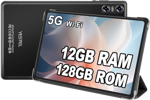 SKYEGG Android Tablette 10 Pouces avec 12 Go RAM + 128 Go ROM (TF 1TB), 5G WiFi, Octa-Core, 2.0 GHz, GPS, 6000mAh, Bluetooth 5.0, 5MP + 8MP, Tablette Tactile avec Étui de Protection, Noir