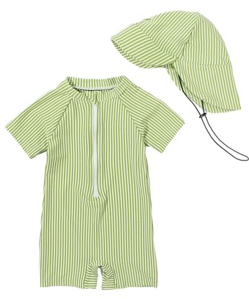 JiAmy Traje de baño para bebé con sombrero para el sol, protección UV, de una pieza, traje de baño