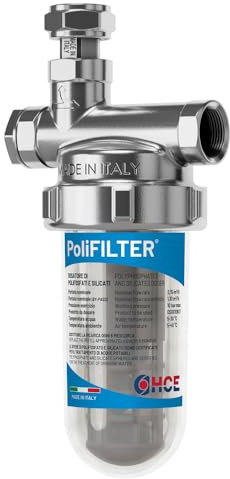 HCE PoliFILTER – Dosatore di Polifosfati e Silicati in Sfere con Filtro Integrato 100µm – Protezione Anticalcare e Anticorrosione per Caldaie e Scaldabagni – Attacchi 1/2 – Made in Italy