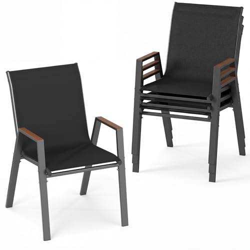 COSTWAY Gartenstühle stapelbar 4er Set, Stapelstühle, Terrassenstühle mit Armlehnen, Balkonstühle bis 180 kg belastbar, 56 x 66 x 88 cm (Schwarz)