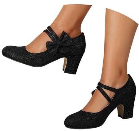 Generisch 2026 Classic Women's Block Heel Elegant Dance Shoes for Wedding Bridal Ballerinas with Buckle Comfortable Heel Shoes in Traditional Style, black, 10 UK