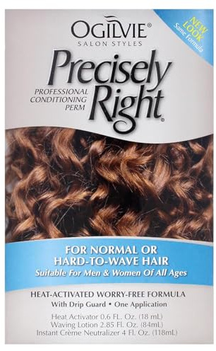 Ogilvie Salon Styles Precisely Right Professional Conditioning Home Perm Kit for Men & Women - For Normal or Hard-to-wave Hair - Heat-activated Worry-free Formula with Drip Guard - 1 Application