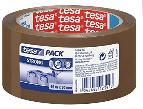 Tesa 57168-00000-05 - Torre de rollos de cinta de embalaje (PVC, 50 mm x 66 m, fuerte, 6 unidades), color marrón