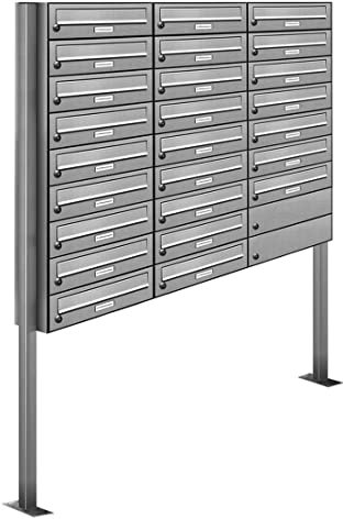 AL Briefkastensysteme 25er V2A Edelstahl Stand Briefkasten rostfrei als 25 Fach Briefkastenanlage Freistehend DIN A4 in Postkasten Design modern