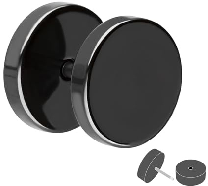 Treuheld Fake Plug - Edelstahl Ohrstecker zum Schrauben - Schwarz - Damen & Herren - 6 Größen