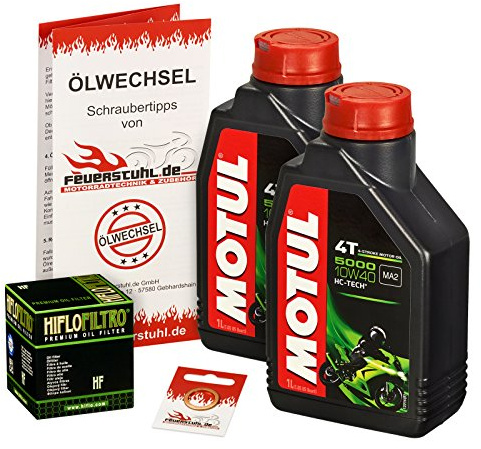 Motul 10W-40 Öl + HiFlo Ölfilter für Yamaha Raptor 660 (YFM 660 R), 01-05, AM01W - Ölwechselset inkl. Motoröl, Filter, Dichtring | Ölwechsel Set mit Motul 5000 10W-40 Motoröl, Hiflo Ölfilter und Dichtring(en)