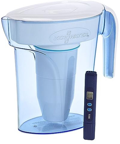 ZeroWater 1.7L 5-Stage Water Filter Jug, IAPMO Certified to reduce PFOA/PFOS, Fluoride, Lead & other heavy metals-0 TDS, BPA Free, TDS meter included