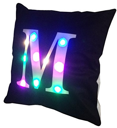 ZUODU Black LED Colorful Lighting Velvet Letter Cushion Cover Pillow Cover - Bar, Party, Festival, Gift Use - 18 x 18 Inches or 45 x 45 Cm - 1pc - M Black