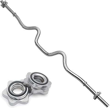 Body Revolution EZ Barbell Barre d'haltérophilie 1,2 m Super Curl Barre d'haltérophilie pour disques de poids de 2,5 cm – Barbell pour biceps et bodybuilding Spinlock ou collier à ressort