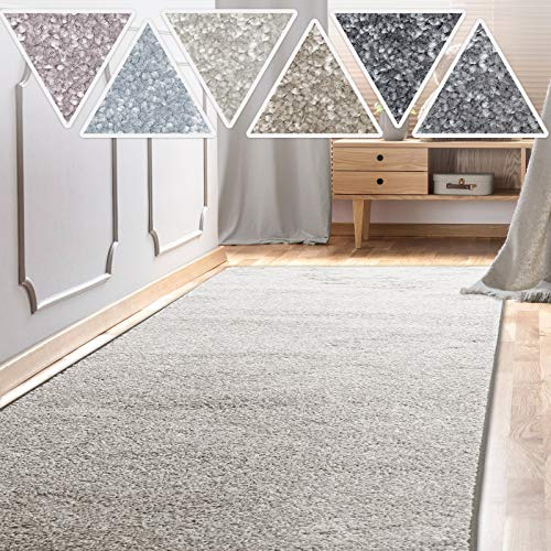 casa pura Teppich Läufer flauschig | Meterware auf Maß | Teppichläufer für Wohnzimmer, Flur, Küche usw. | kuschlig weiche Hochfloor Schlafzimmer oder Flurteppich Sundae Silber 80x150cm