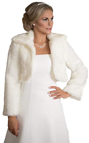 Unbekannt Bolero Cape Poncho Fell Pelz Bolero Stola Kunstpelz Brautjacke Ivory Creme Jacke Brautbolero (38)