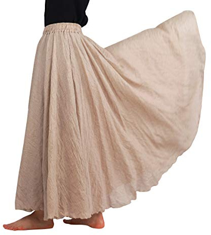 FEOYA Baumwolle Leinen Maxirock Boho Sommer Rock Double Layer Elastische Taille Faltenrock Frauen Einfarbig Langer Rock