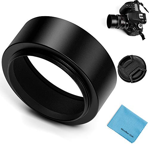 62mm Metal Standard Screw-in Standard Lens Hood Sunshade with Centre Pinch Lens Cap for Canon Nikon Sony Pentax Olympus Fuji Sumsung Leica Camera +Cleaning Cloth