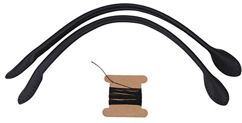 Hakeeta 2 stücke echtes leder tasche riemen griff leder geldbörse griffe ersatz mit gewinde für diy hand zubehör. (Schwarz beige)(Schwarz)