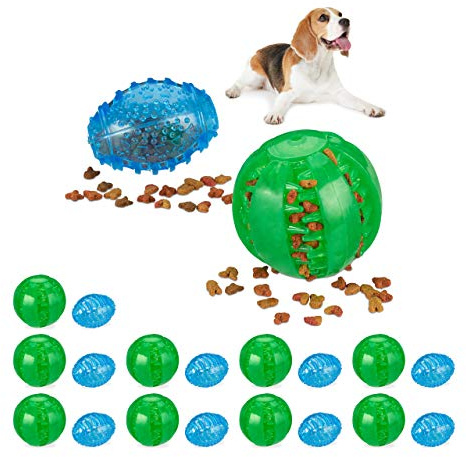 Relaxdays Hund 2er Set Hundespielzeug Zahnpflege Kauball, grün/Blau, One Size