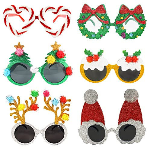 SUNOVELTIES Funny Christmas Glasses Xmas Glitter Celebration Eyewear Costume Supplies Party Decoration