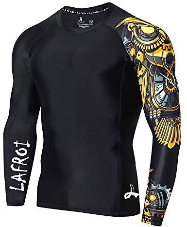 LAFROI - Camiseta de Neopreno Protectora, de compresión, para Hombre, Manga Larga, UPF 50+, Ajustada, Modelo CLYYB (Asym Time Manager,L)