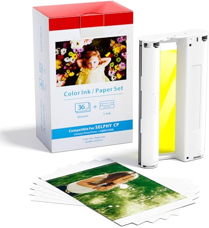 Ersatz für Canon Selphy CP1500 Fotopapier Papier und Patrone KP-36IN | Kompatible mit CP1300 CP1200 CP910 CP1000 CP810 CP820 CP910 Fotodrucker, 1 Patronen und Fotopapier, Papier Patrone Set