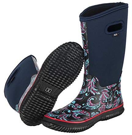 WTW Mid Calf Rain Boots for Women - Waterproof Insulated Neoprene Mud Boots Outdoor Hunting Garden Boots